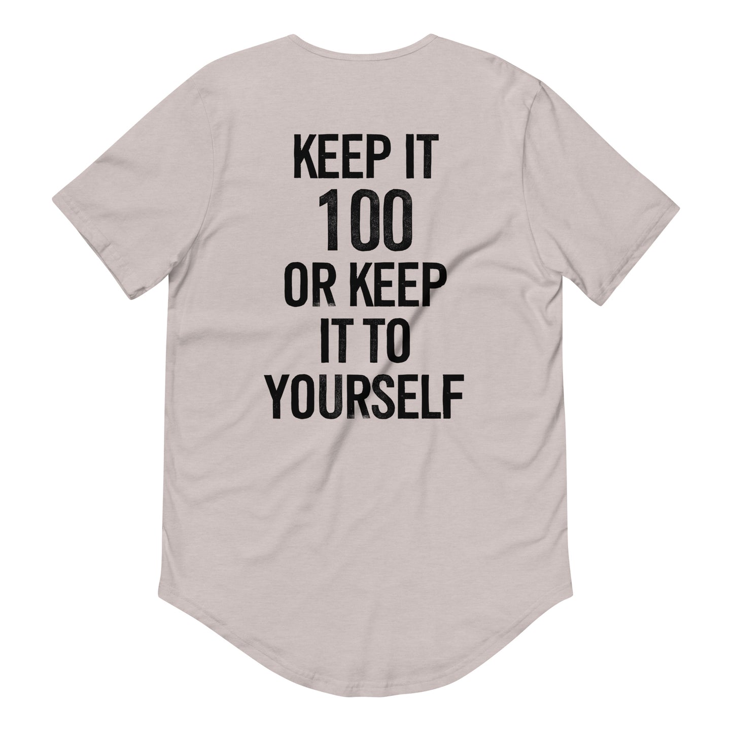 “Keep It 100” – Men’s Curved Hem T-Shirt
