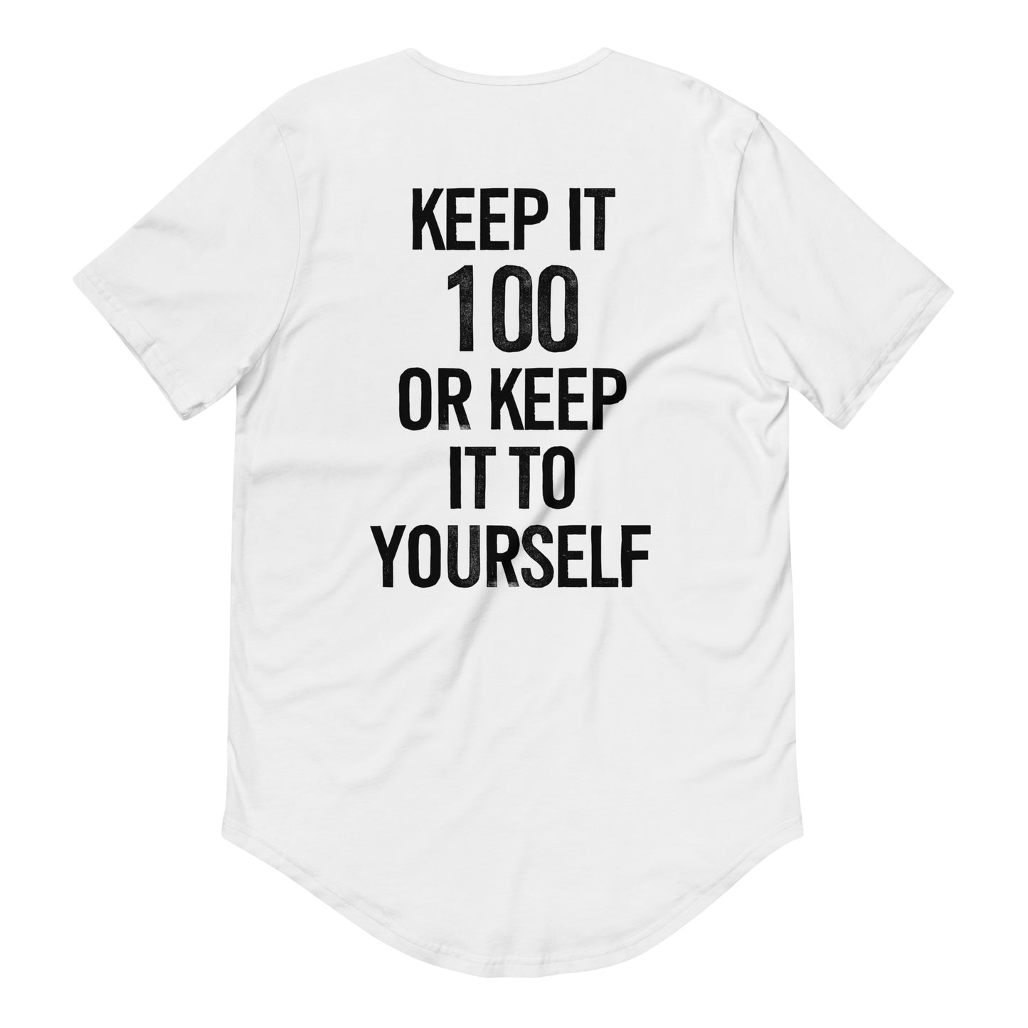 “Keep It 100” – Men’s Curved Hem T-Shirt